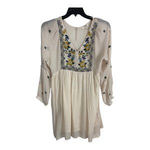 Umgee Dress Size Small Beige Floral Babydoll Long Sleeve Lined Cottage Core